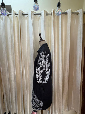 BLACK CANVAS EMBROIDERED DRESS