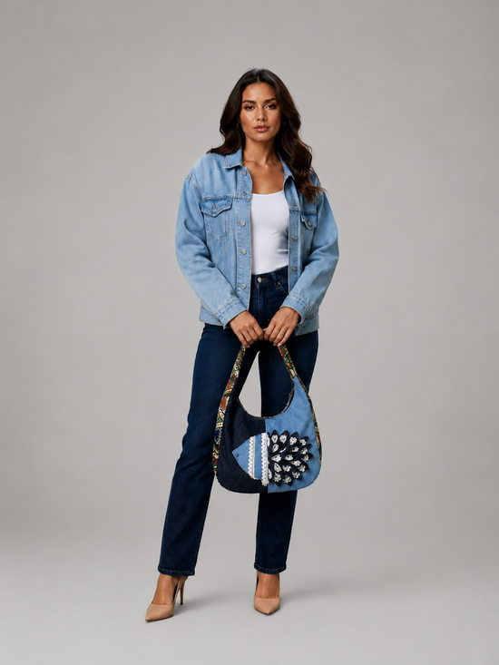 SEA CORAL APPLIQUE DENIM BAG