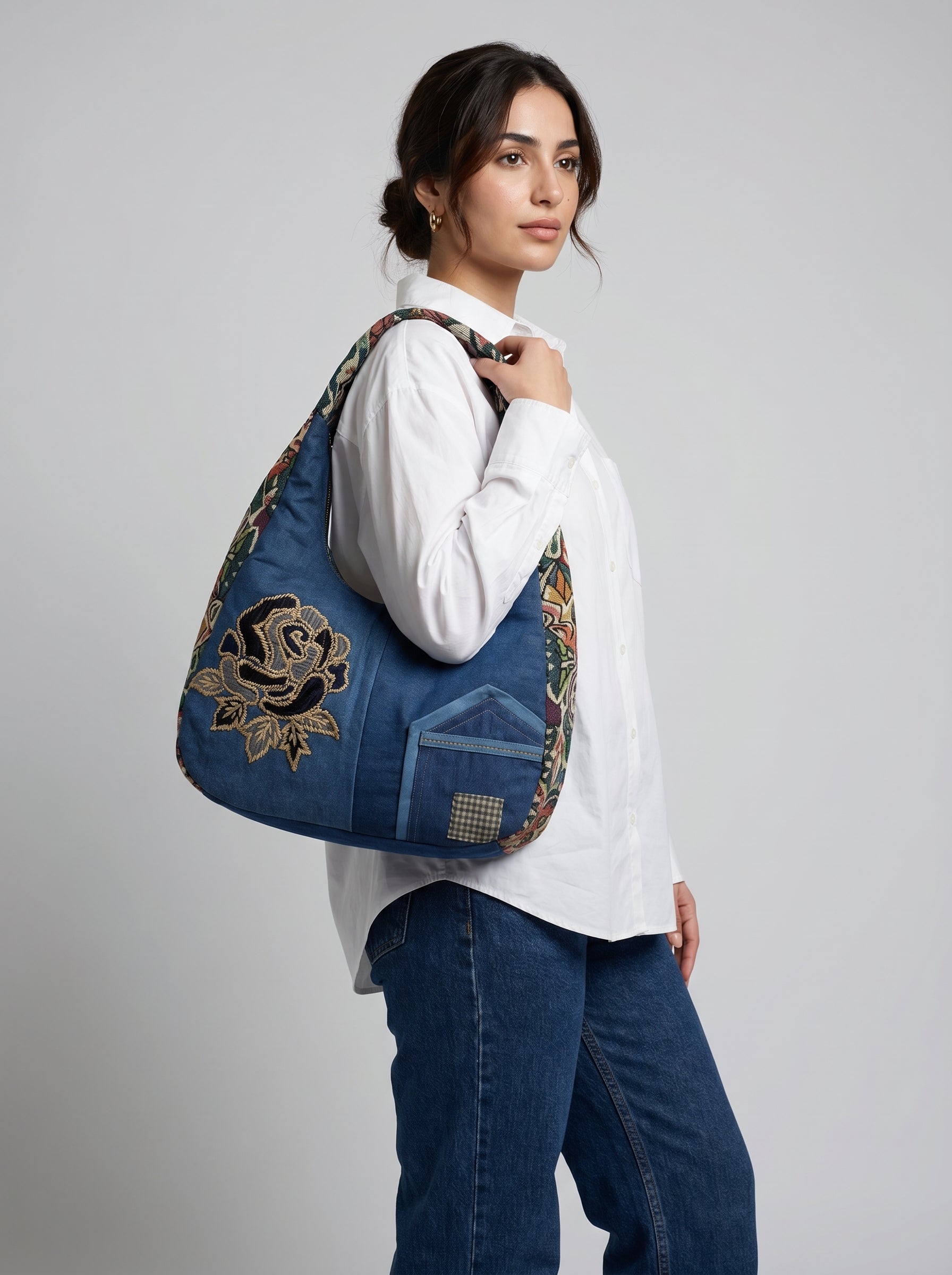 WILDROSE PATCH DENIM BAG