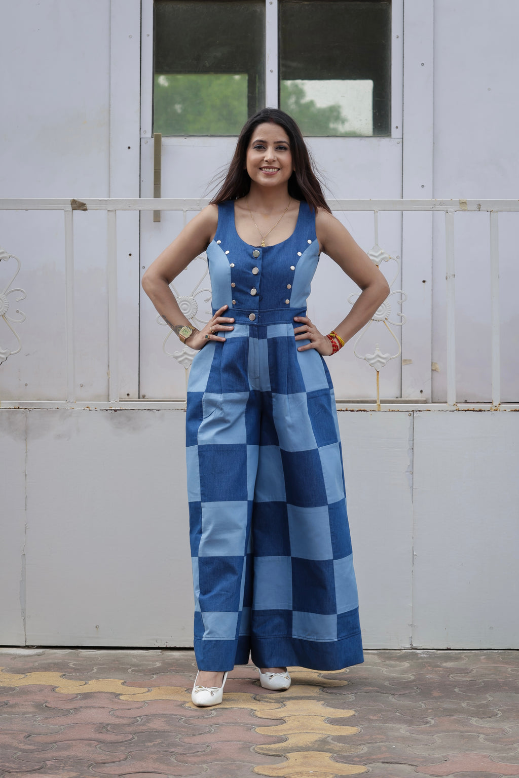 BLUEPRINT CHECK JUMPSUIT