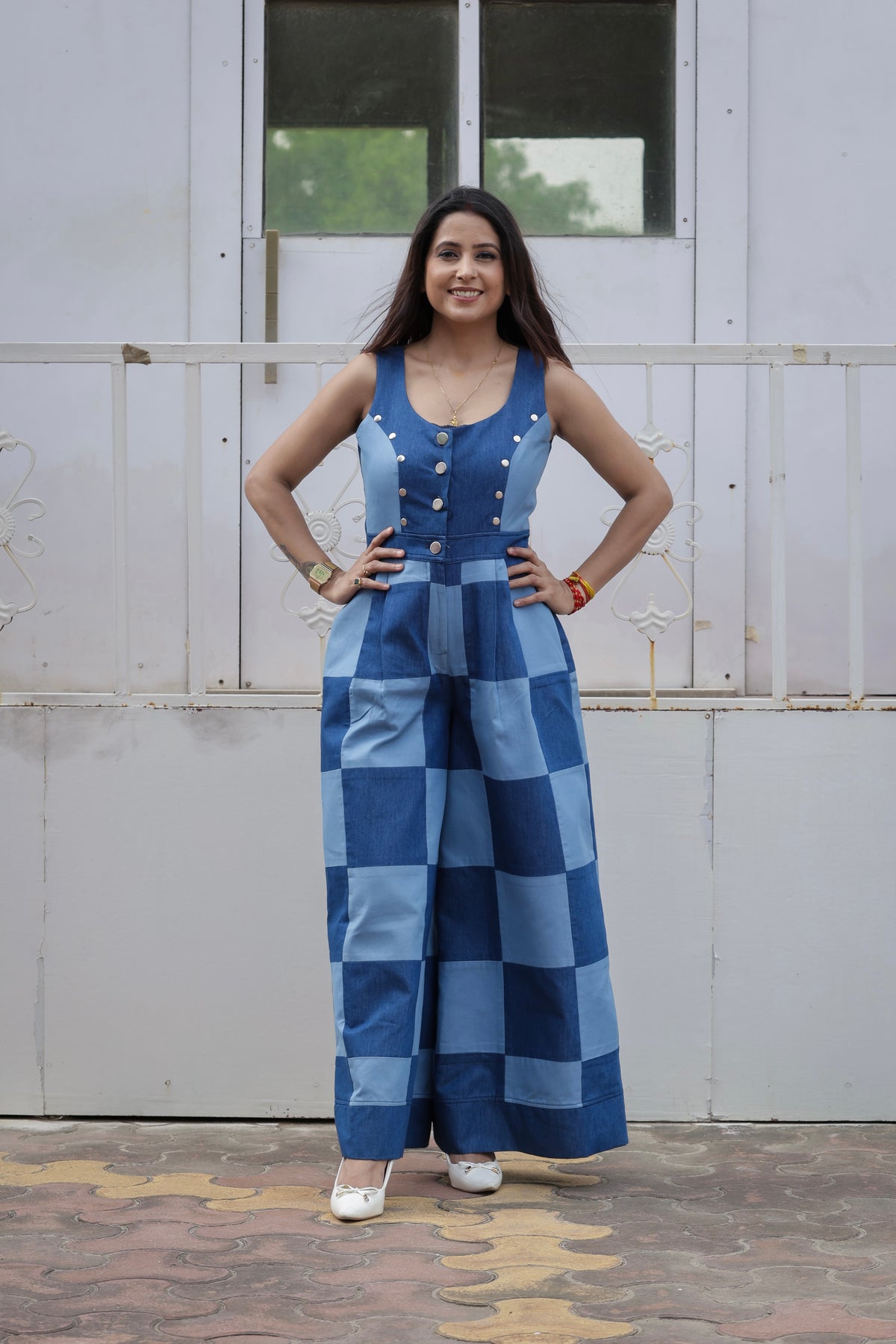 BLUEPRINT CHECK JUMPSUIT