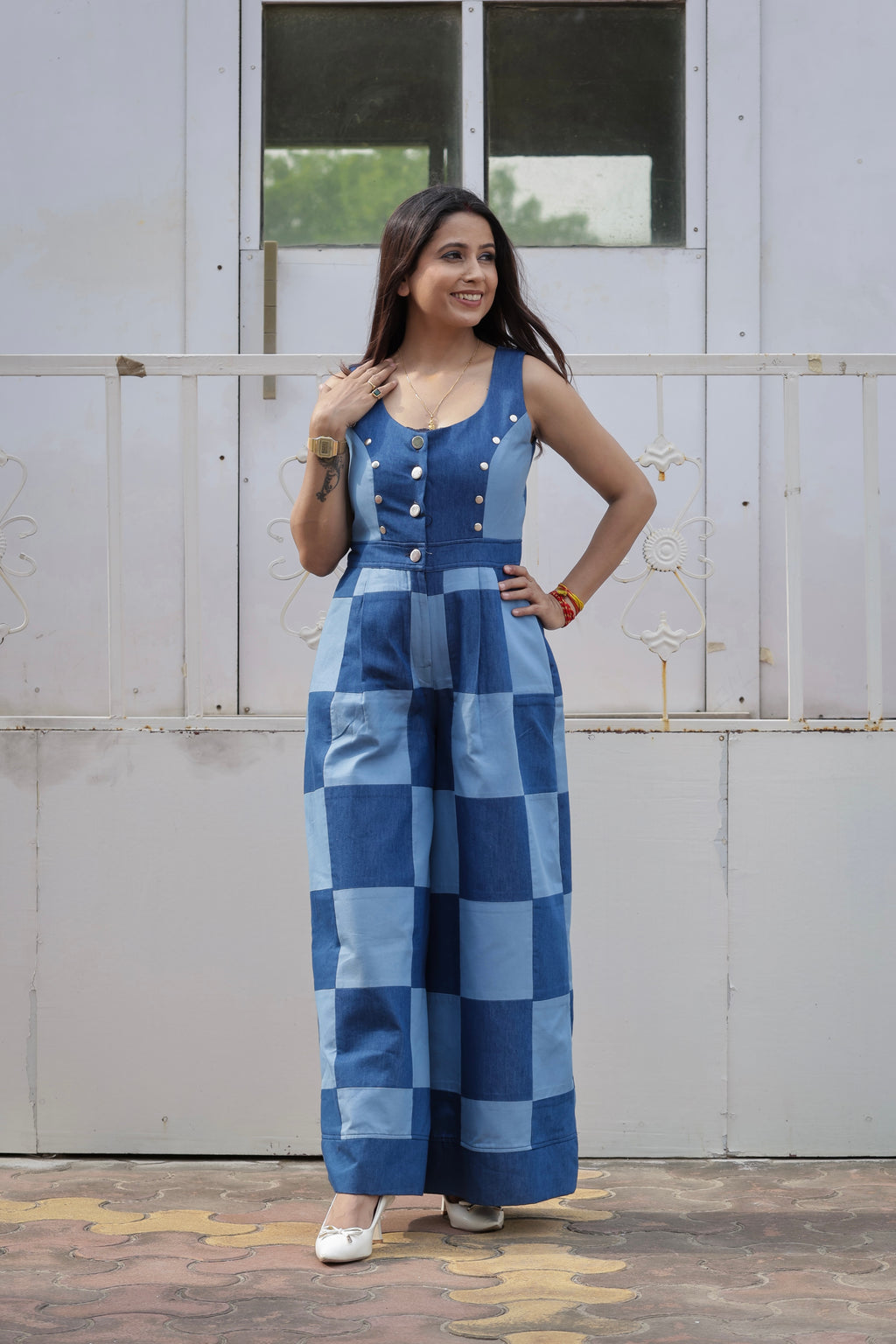 BLUEPRINT CHECK JUMPSUIT