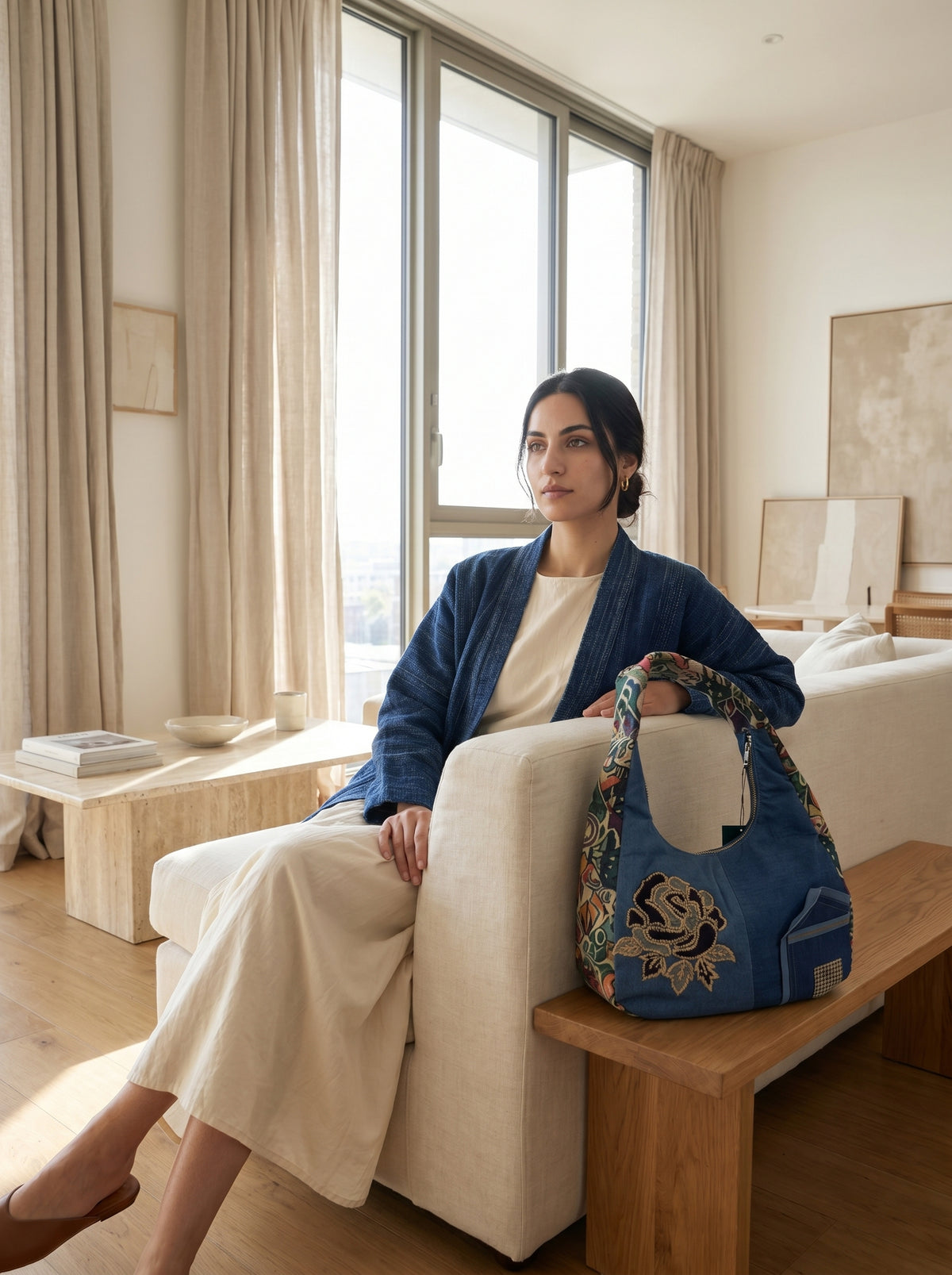 WILDROSE PATCH DENIM BAG