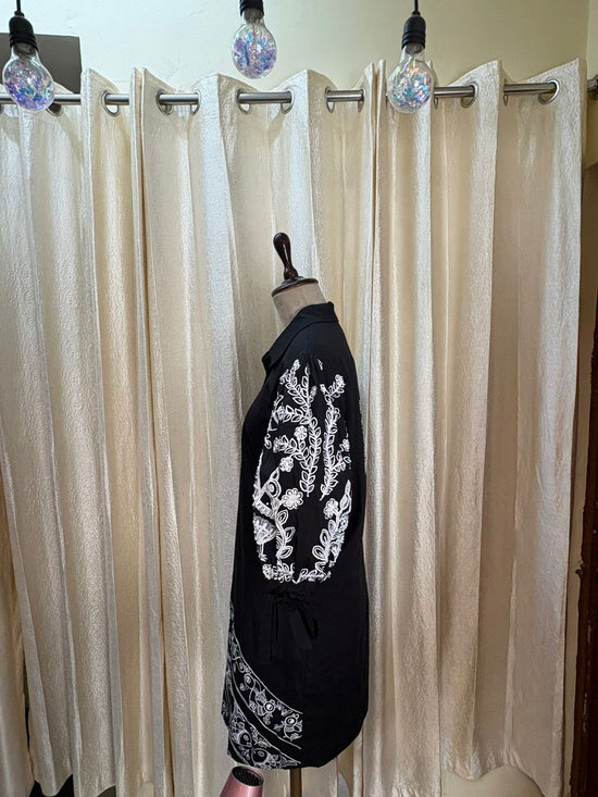BLACK CANVAS EMBROIDERED DRESS