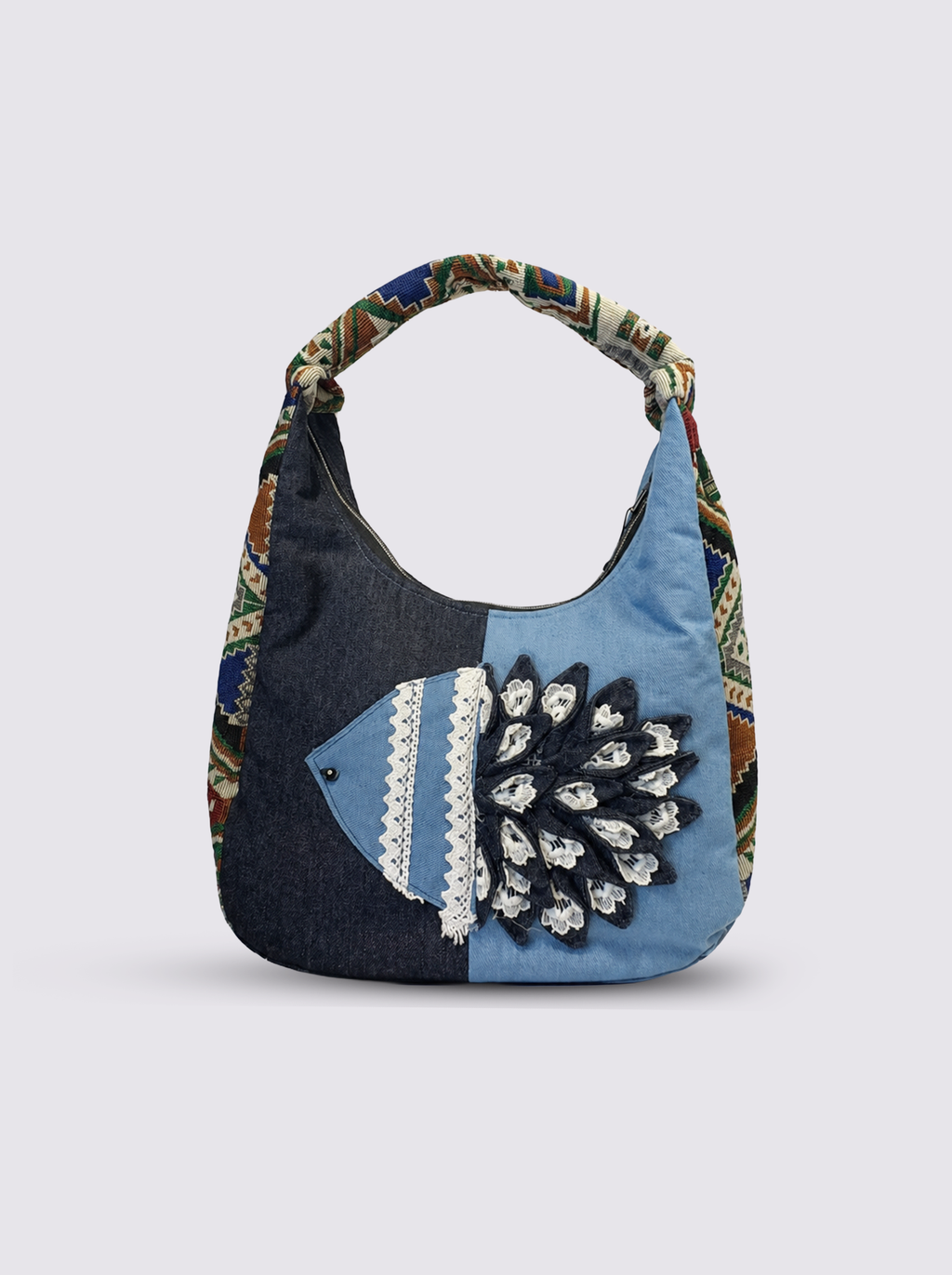 SEA CORAL APPLIQUE DENIM BAG