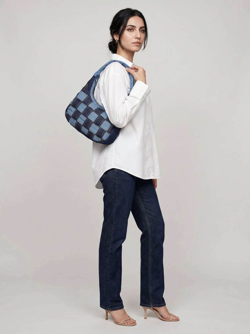 DENIM WEAVE SHOULDER BAG