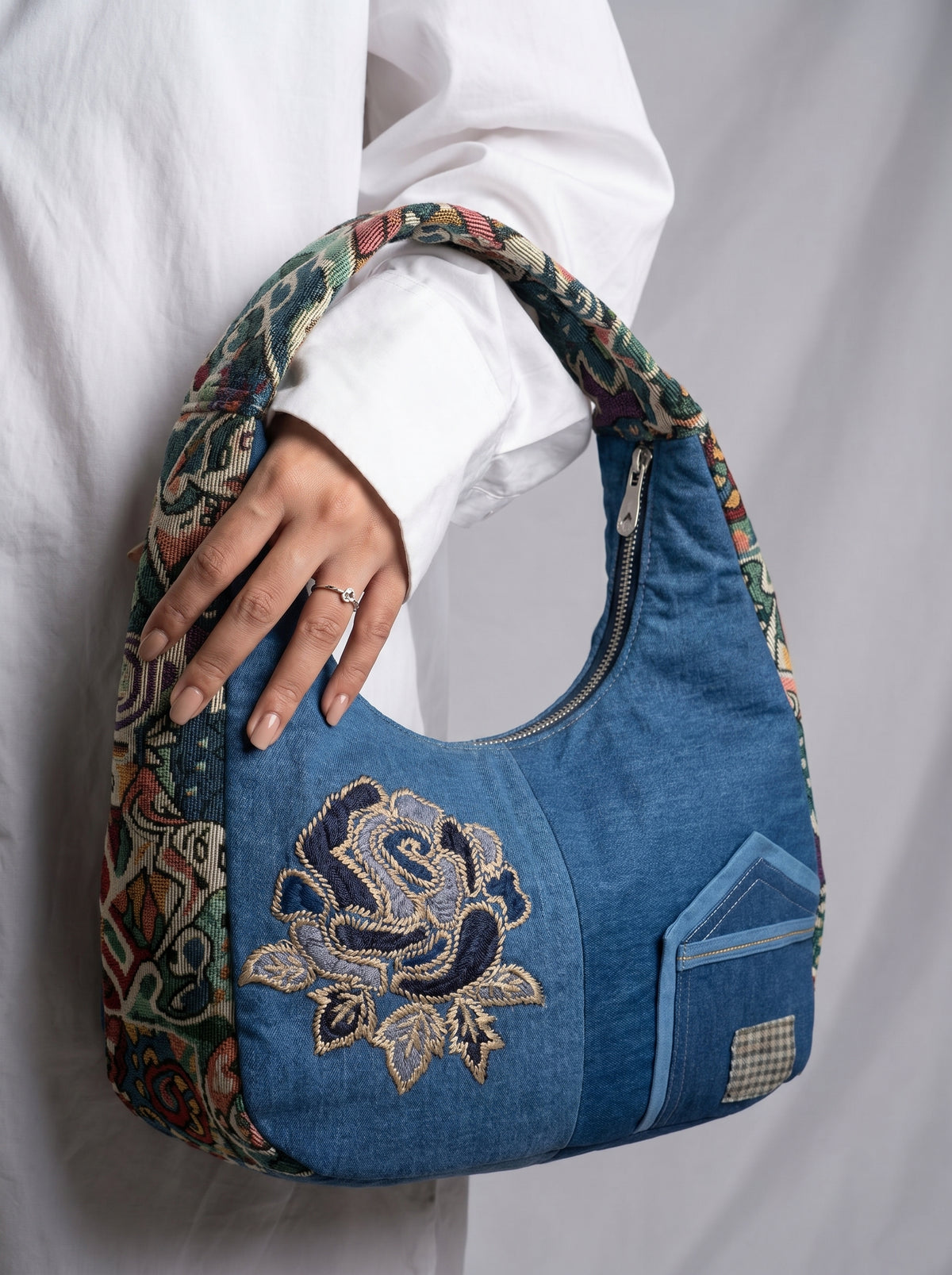 WILDROSE PATCH DENIM BAG