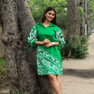 Green Tikuli Knee Length Tunic Dress