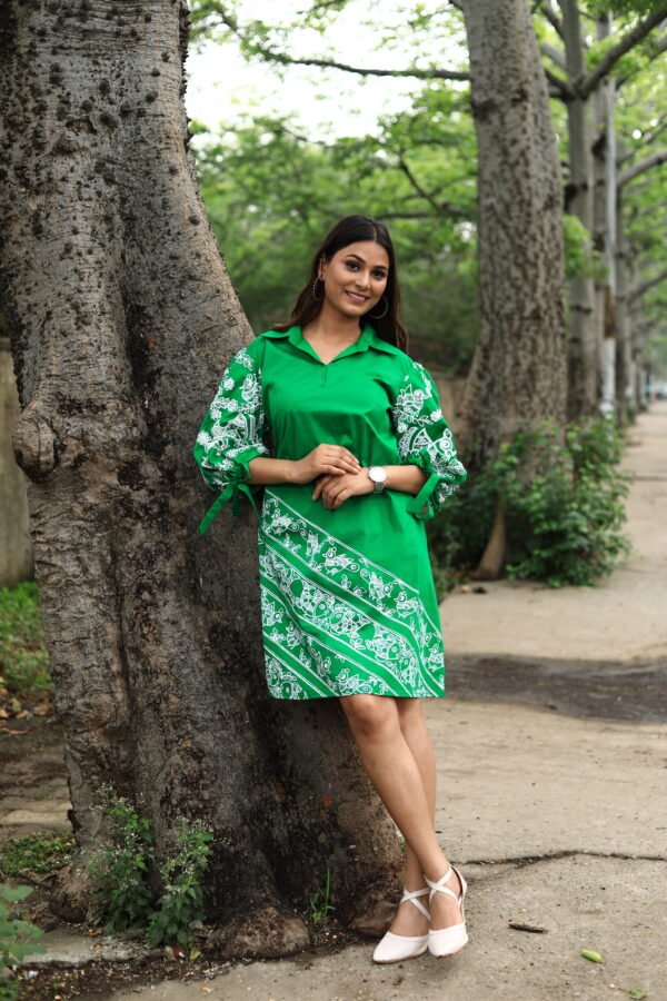 Green Tikuli Knee Length Tunic Dress