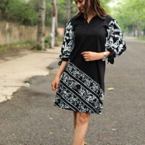 Black Tikuli Knee Length Tunic Dress