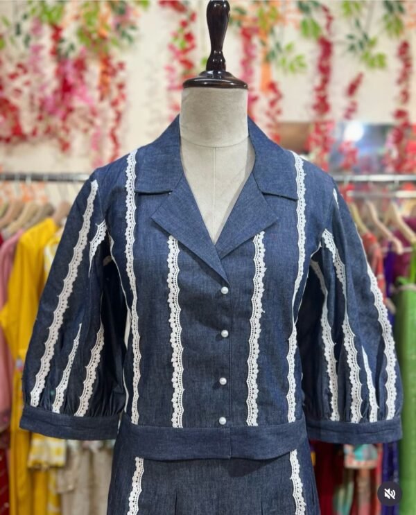 Denim lace work coord set
