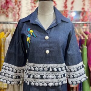 Lace work denim coord set