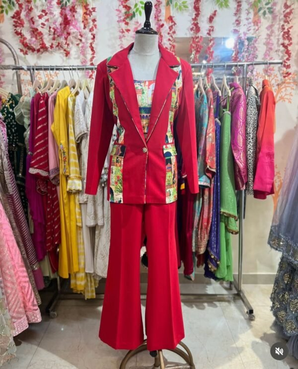 Red blazer three pis set 