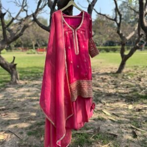 Pink Ethnic suit set with pink dupatta