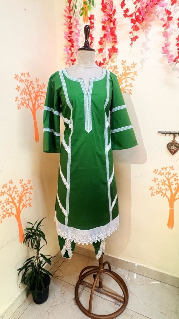Green Lace work kurti set