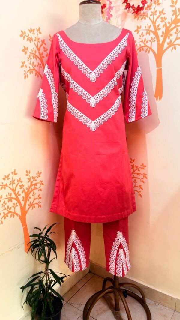 Pink Lace work kurti set