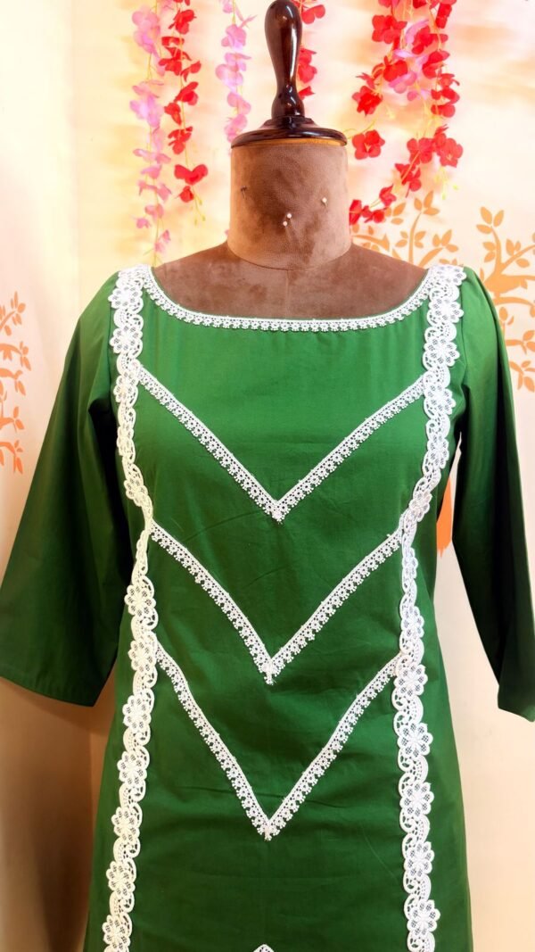 Green Lace work kurti set - Image 2