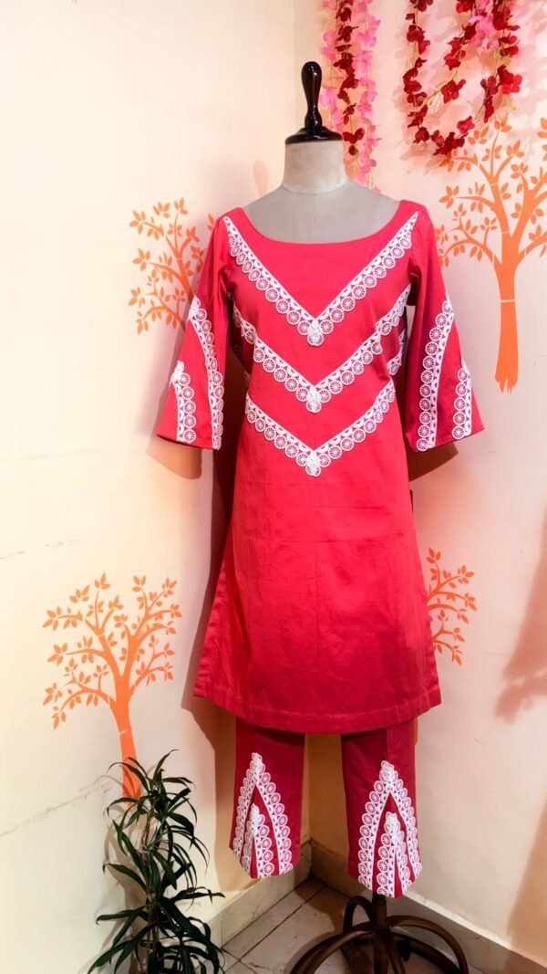 Pink Lace work kurti set - Image 3